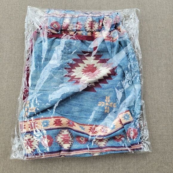 High Waist Southwestern Print Drawstring Waist Easy Summer Short Medium - Picture 7 of 8